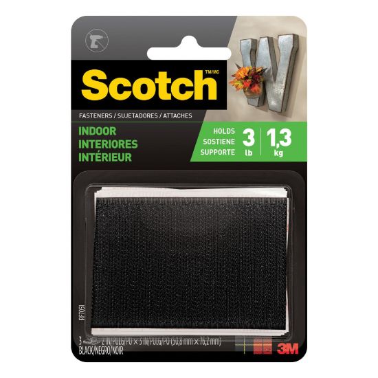 Picture of Scotch Recloseable Fasteners, Black, 2in x 3in Strips, Pack Of 3