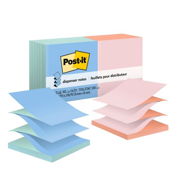 Picture of Post-it Pop Up Notes, 3 in x 3 in, 12 Pads, 100 Sheets/Pad, Clean Removal, Alternating Pastel Colors