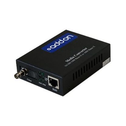 Picture of AddOn 1Gbs 1 RJ-45 to 1 ST Media Converter - Fiber media converter - GigE - 10Base-T, 1000Base-TX, 100Base-TX, 1000Base-BX-U - RJ-45 / ST single-mode - up to 37.3 miles - 1490 (TX) / 1550 (RX) nm