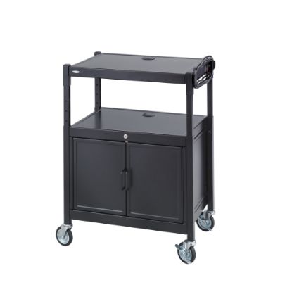 Picture of Safco Steel Adjustable AV Carts With Cabinet,Adjust.,42inH x 24inW x 18inD, Black