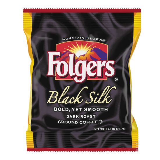 Picture of Folgers Black Silk Single-Serve Packs, Dark Roast, 1.4 Oz Per Bag, Carton Of 42