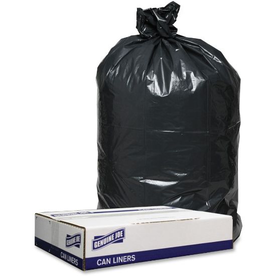 Picture of Genuine Joe Low Density Black Can Liners - 60 gal Capacity - 38in Width x 58in Length - 1.20 mil (30 Micron) Thickness - Low Density - Black - 100/Carton - Recycled