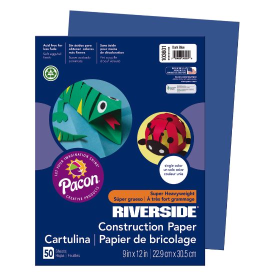 Picture of Riverside Groundwood Construction Paper, 100% Recycled, 9in x 12in, Dark Blue, Pack Of 50