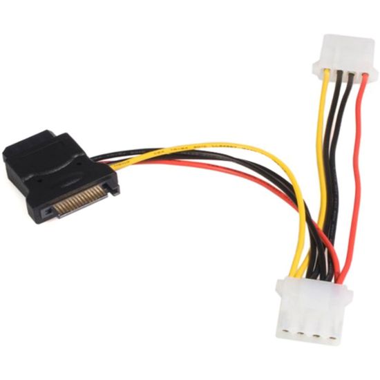 Picture of StarTech.com Serial ATA 15 Pin to LP4 Power Cable Adapter w/ 2 Extra LP4 - Power up to 3 devices using a SATA power connector from the computer power supply