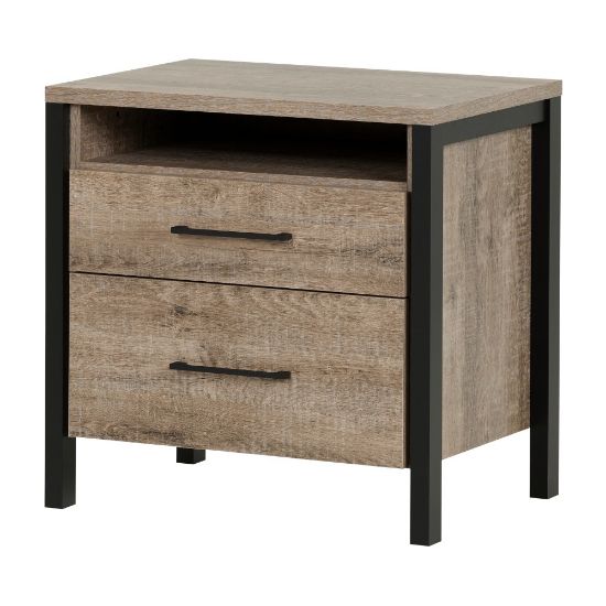 Picture of South Shore Munich 2-Drawer Nightstand, 22-3/4inH x 21-3/4inW x 17inD, Weathered Oak/Matte Black