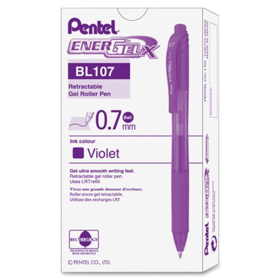 Picture of Pentel EnerGel-X Retractable Roller Gel Pens, Medium Point, 0.7 mm, 84% Recycled, Violet Barrel, Violet Ink, Pack Of 12 Pens