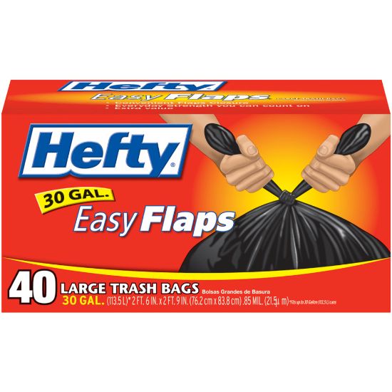 Picture of Hefty EasyFLAPS Trash Bags, Black, 30 Gallons, Box Of 40