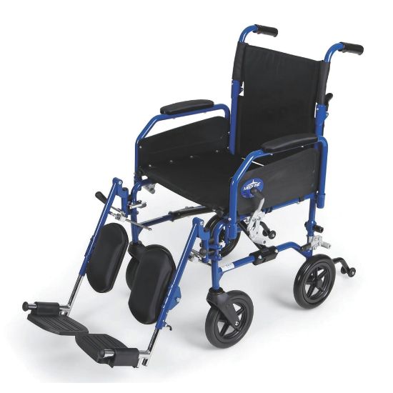 Picture of Medline Hybrid 2 Transport Wheelchair, Elevating, 18in Seat, Blue