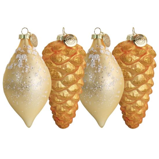 Picture of Martha Stewart Holiday Pointy Ball And Pinecone 4-Piece Ornament Set, Gold