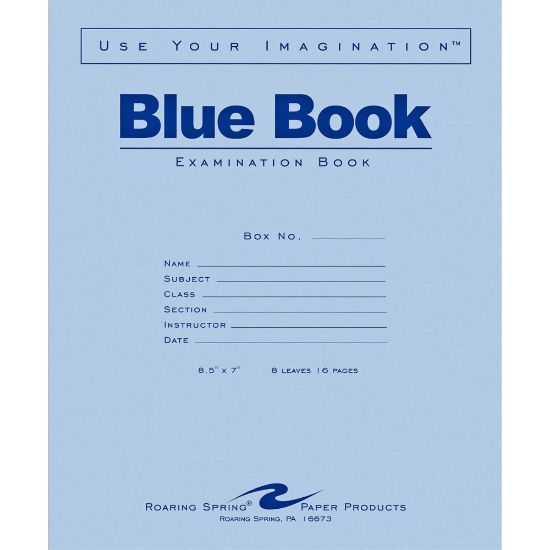 Picture of Roaring Spring Blue Book Wide-Ruled Examination Books, 7in x 8 1/2in, Pack Of 50