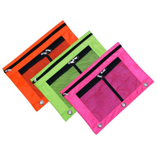 Picture of Inkology Large Window Pencil Pouches, Assorted Neon Colors, Pack Of 12 Pouches