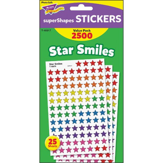 Picture of Trend Super Shapes Star Smiles Stickers - 2500 (Star) Shape - Self-adhesive - Acid-free, Non-toxic, Photo-safe - Assorted - 2500 / Pack