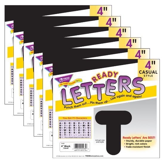 Picture of TREND Ready Letters, 4in, Casual Uppercase, Black, Set Of 6 Packs