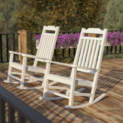 Picture of Flash Furniture Winston All-Weather Rocking Chairs, White, Set Of 2 Chairs