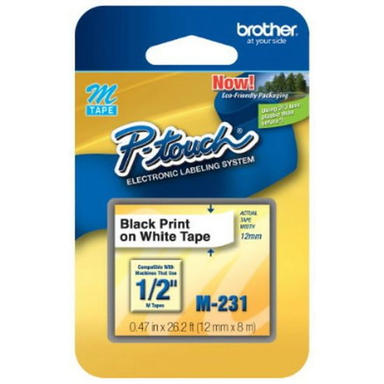 Picture of Brother M-231 Black-On-White Tape, 0.47in x 26.2ft