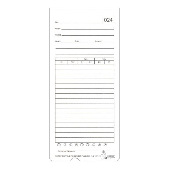 Picture of Acroprint ATR480 Weekly/Bi-Weekly/Monthly Time Cards, 2-Sided, 3-3/8in x 7-1/2in, Pack Of 50 Time Cards