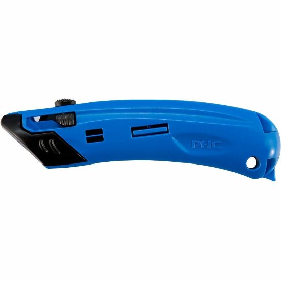 Picture of Safety First System Pacific EZ4 Self-retractable Guarded Safety Cutter - Self-retractable, Safety Guard, Spring-loaded Blade, Finger Guard, Durable, Lightweight, Ergonomic Handle - Plastic - Black, Blue - 1 Each