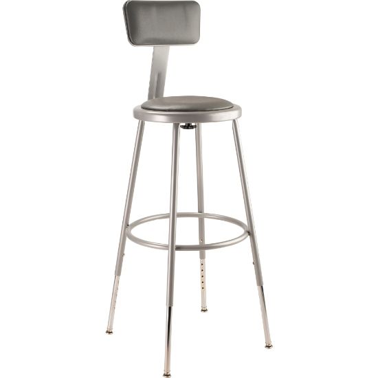 Picture of National Public Seating Adjustable Vinyl-Padded Task Stool, With Backrest, 38in -  47-1/2inH, Gray