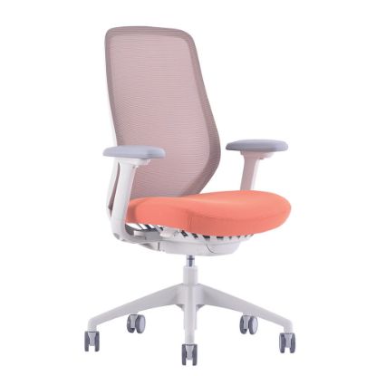 Picture of WorkPro 6000 Series Multifunction Ergonomic Mesh/Fabric High-Back Executive Chair, White Frame/Orange Seat, BIFMA Compliant