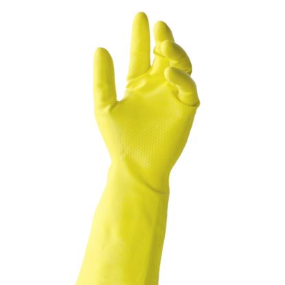 Picture of Tronex Extra-Strength Flock-Lined Latex Multipurpose Gloves, Small, Yellow, Pack Of 24 Gloves