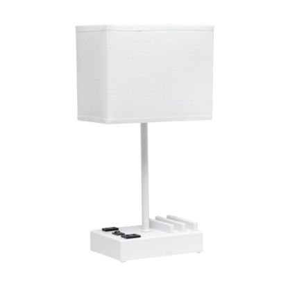 Picture of Simple Designs Multi-Use Table Lamp with 2 USB Ports and Charging Outlet, 15-5/16inH, White/White