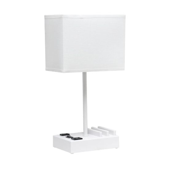 Picture of Simple Designs Multi-Use Table Lamp with 2 USB Ports and Charging Outlet, 15-5/16inH, White/White