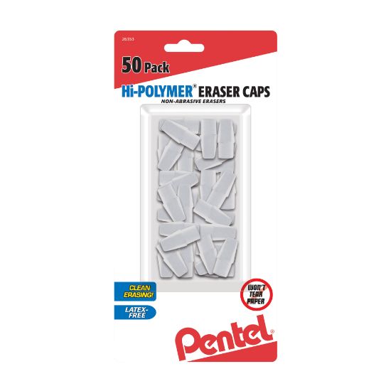 Picture of Pentel Hi-Polymer Eraser Caps, White, Pack Of 50