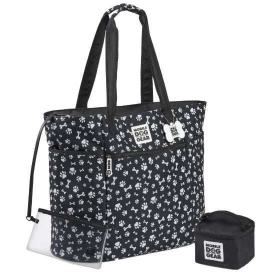 Picture of Mobile Dog Gear Dogssentials Polyester Tote Bag, 16inH x 8-3/4inW x 19-1/2inD, Black/White Paw Print