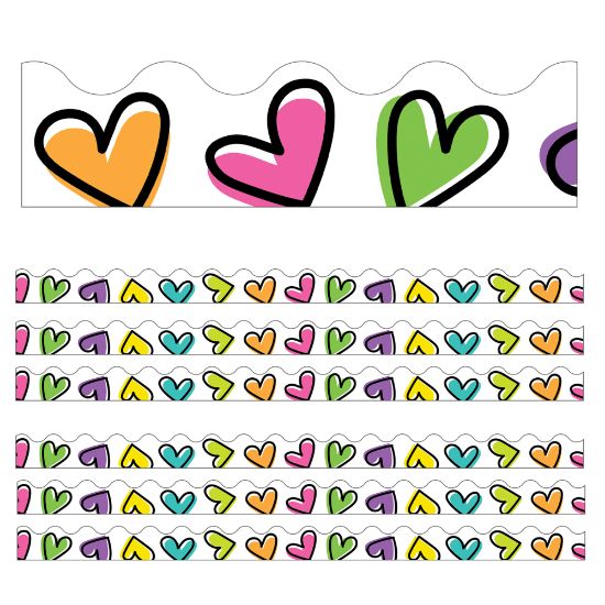 Picture of Carson Dellosa Education Scalloped Border, Kind Vibes Doodle Hearts, 39ft Per Pack, Set Of 6 Packs