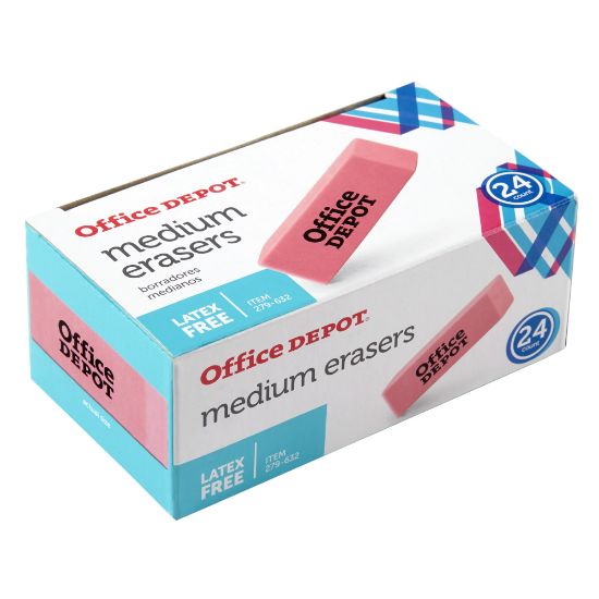 Picture of Office Depot Brand Pink Bevel Erasers, Medium, Box Of 24