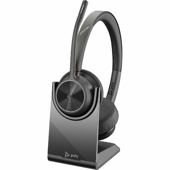 Picture of Poly Voyager 4300 UC 4320-M Headset - Google Assistant, Siri - Stereo - Wired/Wireless - Bluetooth - 164 ft - 20 Hz - 20 kHz - On-ear, Over-the-head - Binaural - Ear-cup - 4.92 ft Cable - MEMS Technology, Electret Condenser Microphone