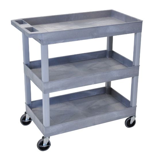 Picture of Luxor E-Series 3-Tub Plastic Utility Cart, 36 1/4inH x 35 1/4inW x 18inD, Gray