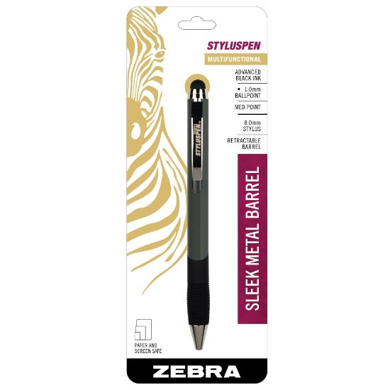 Picture of Zebra Pen STYLUSPEN Retractable Stylus Pen With Grip, Medium Point, 1.0 mm, Slate Gray Barrel, Black Ink