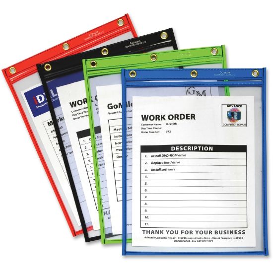 Picture of C-Line Super Heavyweight Plus Shop Ticket Holder, Stitched - Both Sides Clear, Assorted Colors, 9 x 12, 20/BX, 50920