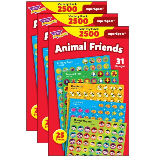 Picture of Trend SuperSpots Stickers, Animal Friends, 2,500 Stickers Per Pack, Set Of 3 Packs