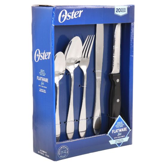 Picture of Oster Silvermist 20-Piece Stainless Steel Flatware Set With Steak Knives, Silver