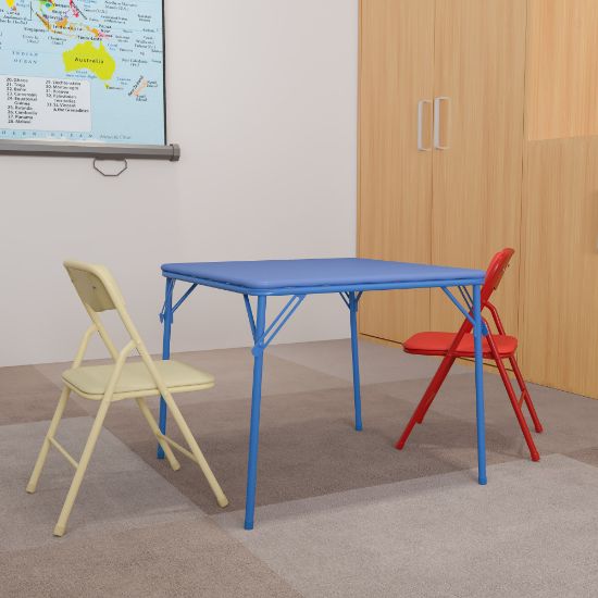 Picture of Flash Furniture Kids Colorful Table With 2 Folding Chairs, Square, 20inW x 20inD, Blue