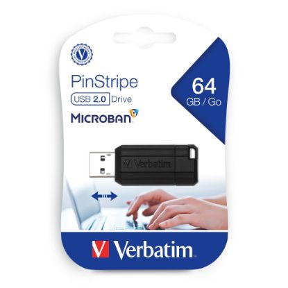 Picture of Verbatim PinStripe USB Flash Drive, 64GB, Black