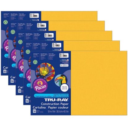 Picture of Tru-Ray Construction Paper, 12in x 18in, Gold, 50 Sheets Per Pack, Set Of 5 Packs