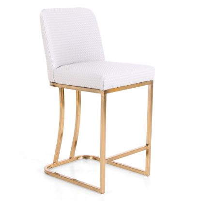 Picture of ALPHA HOME Faux Leather Counter-Height Bar Stool With Back, White/Gold