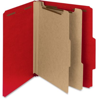 Picture of Smead 100% Recycled Colored Classification Folders, 2-Dividers, 2/5in Tab Cut, Right Tab Position, Letter Size, Bright Red, Box Of 10