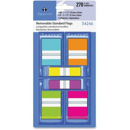 Picture of Sparco Assorted Pop-Up Flags Combo Pack - 0.50in, 1in - Assorted - Self-adhesive, Repositionable, Removable, Writable - 270 / Pack