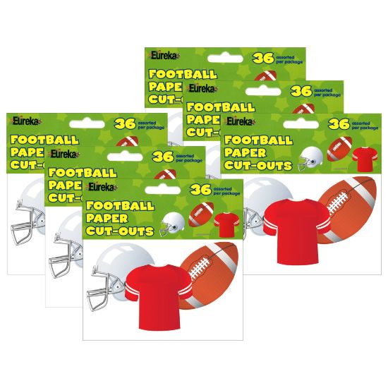 Picture of Eureka School Paper Cut Outs, 5in, Football, 36 Cut Outs Per Pack, Set Of 3 Packs