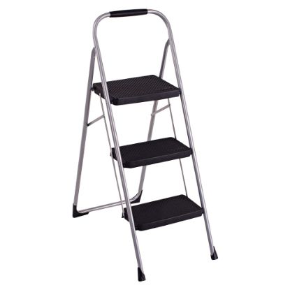 Picture of Cosco Ultra-Thin 3-Step Ladder, 200 Lb Capacity, 52 3/4in, Black/Platinum