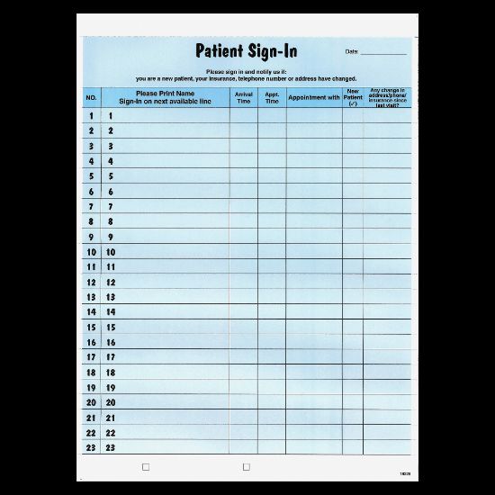 Picture of Tabbies Patient Sign-In Label Forms, Blue, Pack of 125