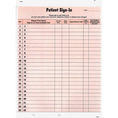 Picture of Tabbies Patient Sign-In Label Forms, Salmon, Pack of 125