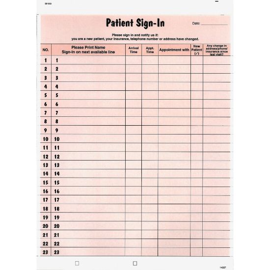 Picture of Tabbies Patient Sign-In Label Forms, Salmon, Pack of 125