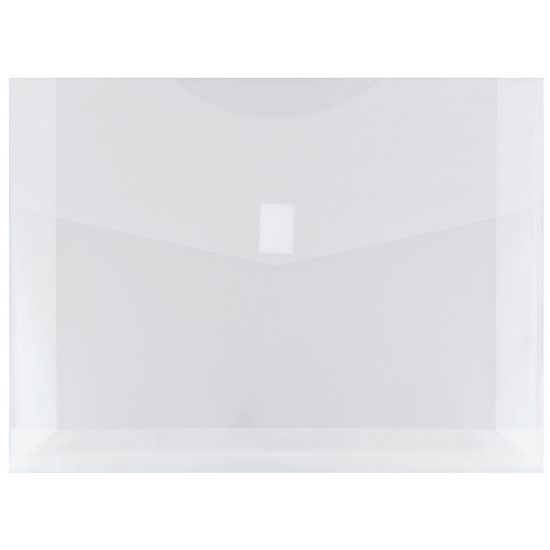 Picture of JAM Paper Plastic Booklet Expansion Envelopes, Letter-Size, 9 3/4in x 13in, Hook & Loop Closure Closure, Clear, Pack Of 12