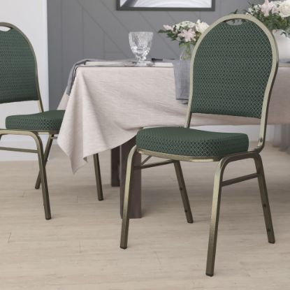 Picture of Flash Furniture HERCULES Series Dome Back Stacking Banquet Chair, Green/Goldvein