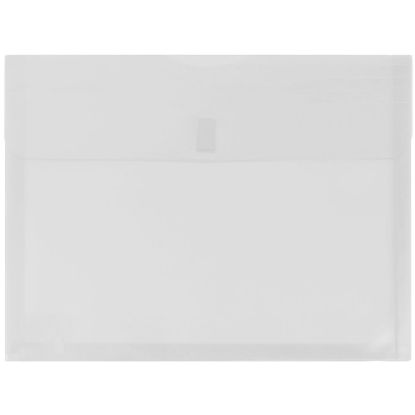 Picture of JAM Paper Plastic Booklet Expansion Envelopes, Letter-Size, 9 3/4in x 13in, Hook & Loop, Clear, Pack Of 12